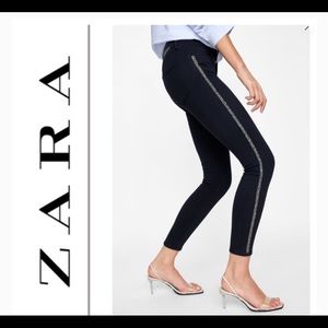 New Zara Sparkly Side Stripe Jeans Mid Rise Black